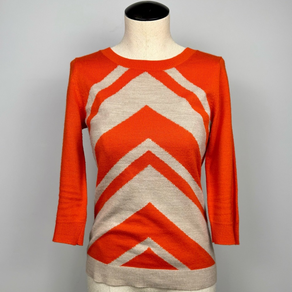 New York & Company Orange and Cream Chevron Sweater